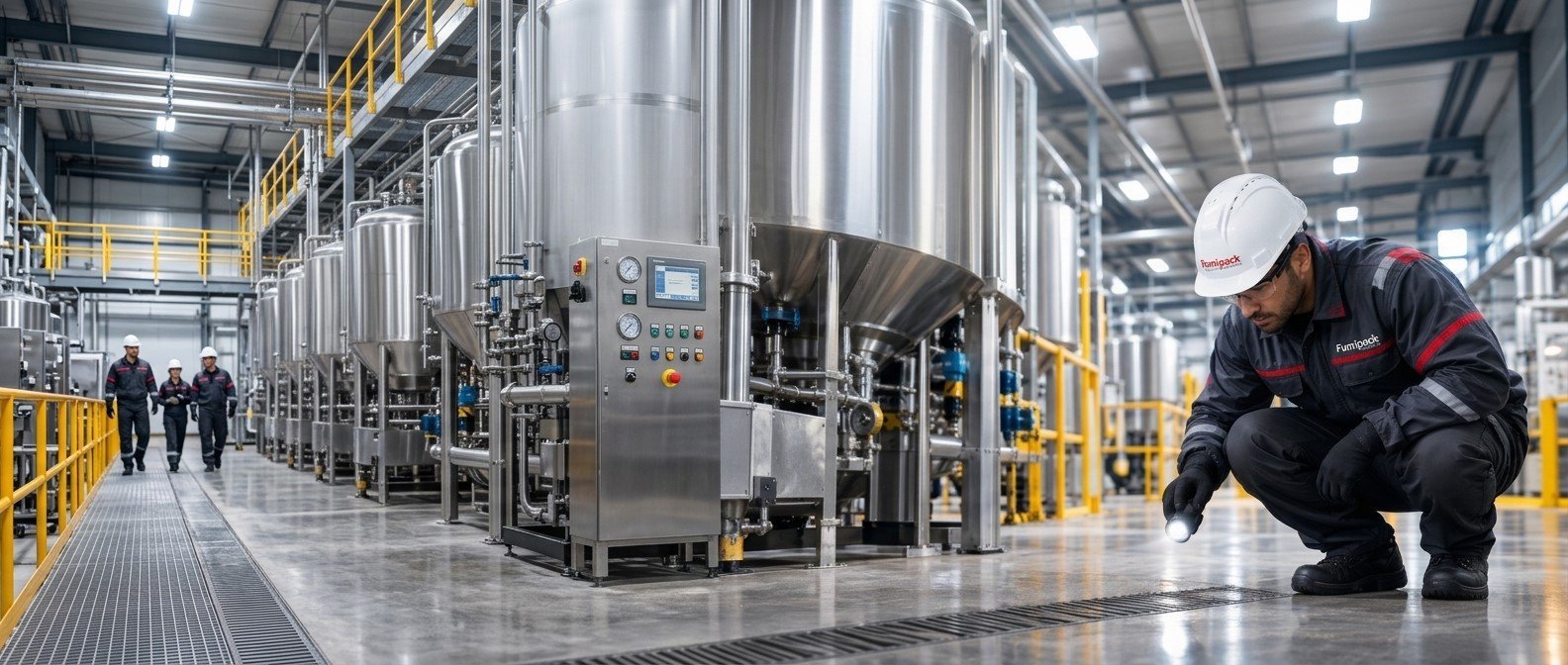 Inspección técnica de Fumipack en una planta de proceso industrial