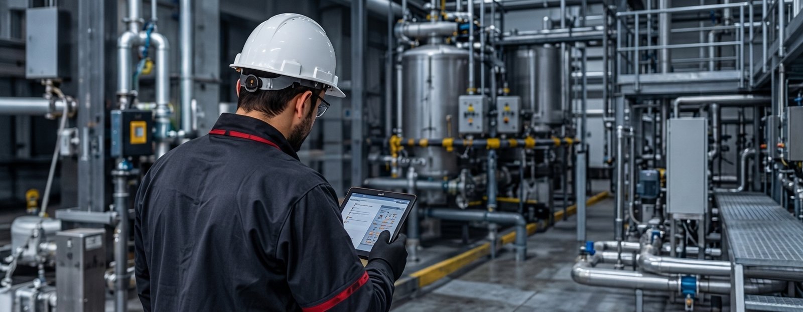 Técnico de Fumipack registrando una evaluación técnica en una planta de proceso