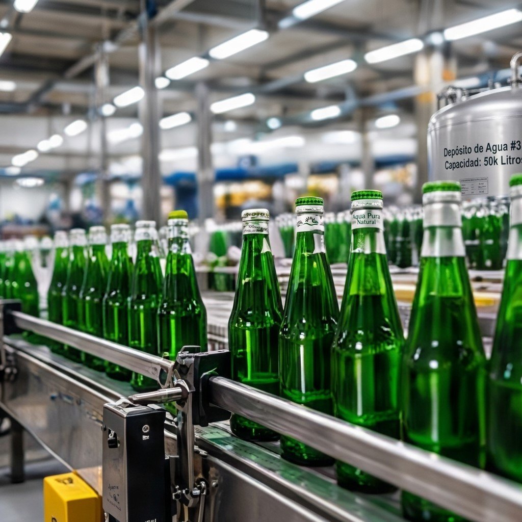 Línea de embotellado en una planta de alimentos y bebidas