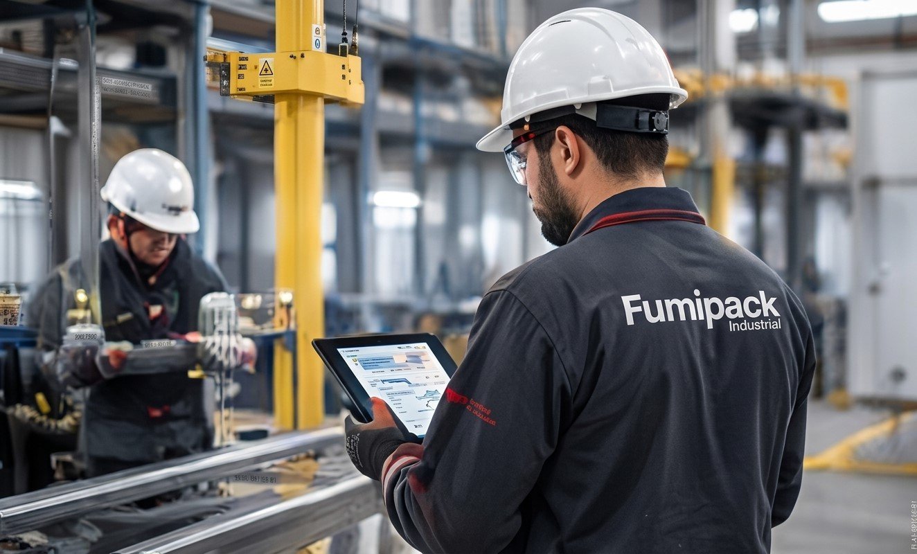Técnico de Fumipack documentando una inspección en una instalación industrial